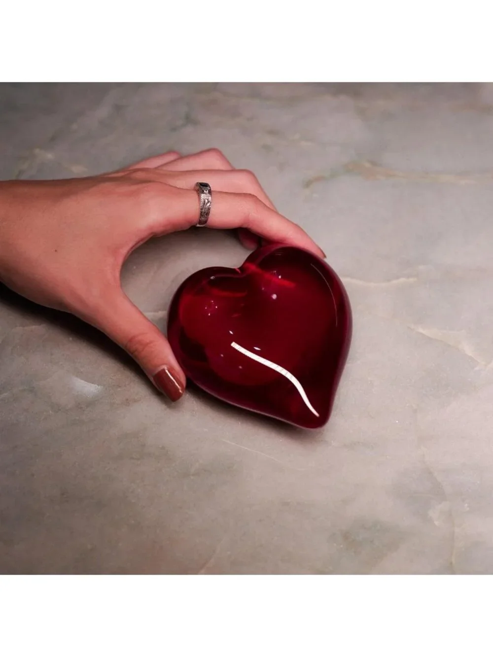 Hand Blown Murano Style Red Heart Paperweight - Art Glass Keepsake for